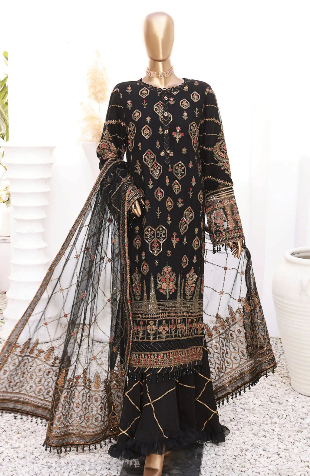 HZ Cortesia Un-stitched Chiffon Luxury Collection GOLD ONYX Sf-05